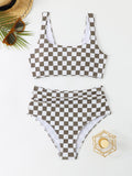 Damen Bikini-Set mit modischem Karomuster und hohem Bund R&B
