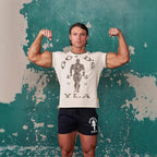Herren nan Vintage Trainingsshirt mit Rundhalsausschnitt Kontrastbündchen und Retro-Bodybuilding-Druck R&B