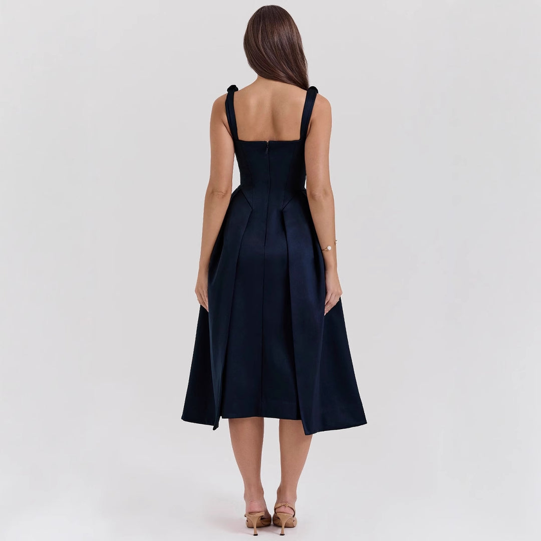 Damen Maxikleid mit elegantem V-Ausschnitt und strukturiertem Rock R&B