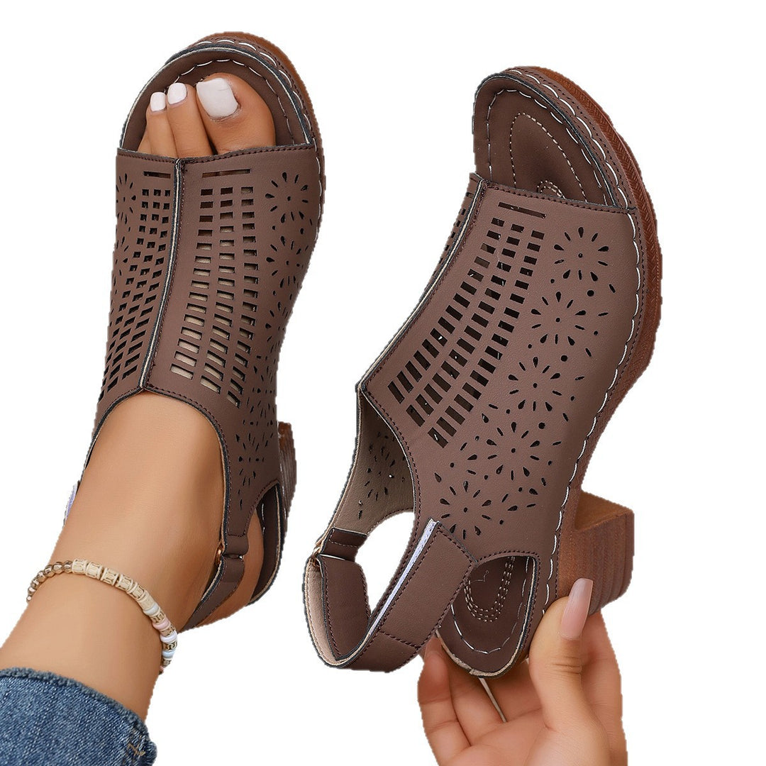 Damen Sandaletten mit durchbrochenem Design und komfortablem Blockabsatz R&B