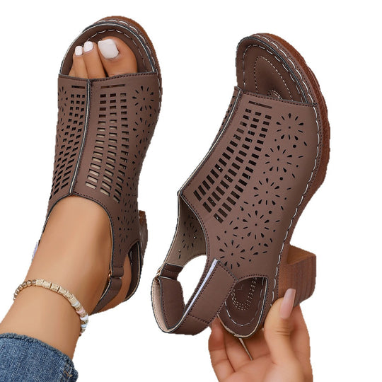 Damen Sandaletten mit durchbrochenem Design und komfortablem Blockabsatz R&B