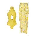 Damen Einteiler Badeanzug mit asymmetrischem Schnitt und floralem Wickelrock R&B
