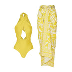 Damen Einteiler Badeanzug mit asymmetrischem Schnitt und floralem Wickelrock R&B