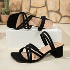 Damen Modische Sandalen mit dekorativen Kreuzriemen und Blockabsatz R&B