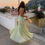 Damen elegantes Maxikleid mit tiefem V-Ausschnitt und transparentem Überwurf R&B