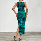Damen Figurbetontes Maxikleid mit sanftem Rüschendesign und elegantem V-Ausschnitt R&B