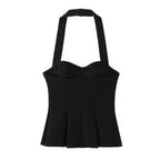 Damen schicke Bustier-Bluse mit taillierter Silhouette und dekorativem Halterneck R&B