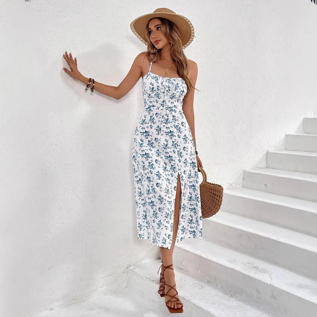 Damen Maxikleid mit floralem Design und seitlichem Schlitz R&B