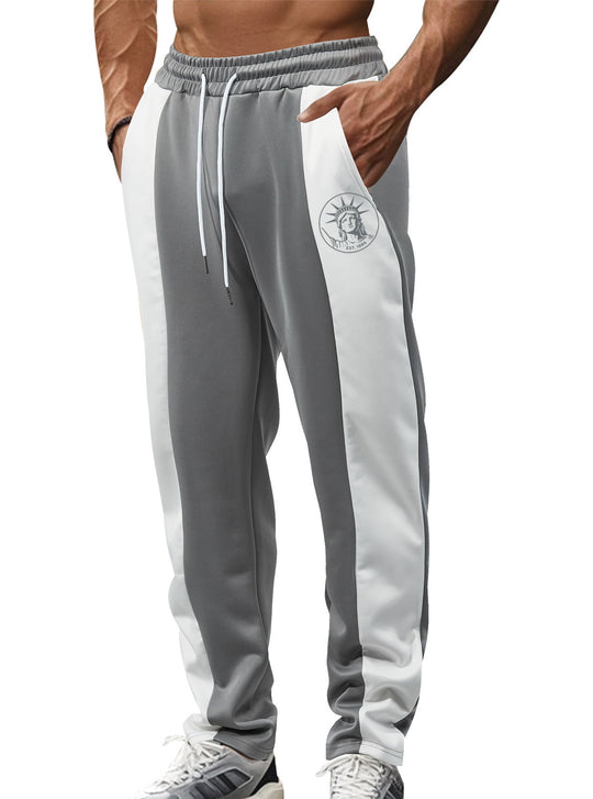 Herren nan sportive Trackpants mit seitlichen Kontrastbahnen elastischem Bund Kordelzug und Hirschstickerei R&B