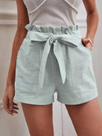 Damen elegante Shorts mit Bindegürtel und breitem Bund R&B