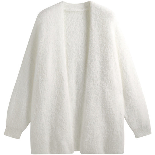 Damen oversized Strickjacke aus weichem Fleece mit offenem Schnitt R&B
