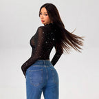 Damen Transparentes Oberteil mit Glitzer R&B