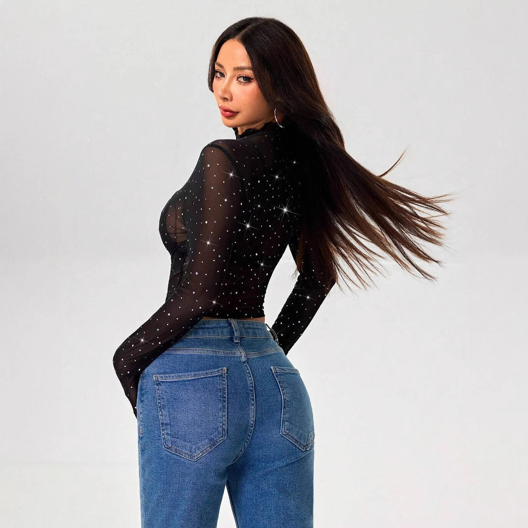 Damen Transparentes Oberteil mit Glitzer R&B