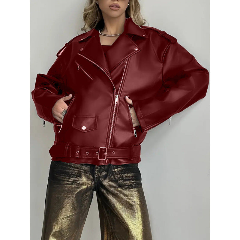 Damen Kunstleder Bikerjacke mit Nieten