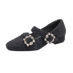 Damen elegante Filz-Mary Jane Schuhe mit schimmernden Schnallen R&B