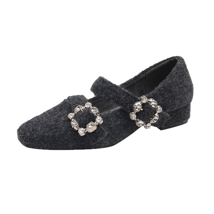 Damen elegante Filz-Mary Jane Schuhe mit schimmernden Schnallen R&B