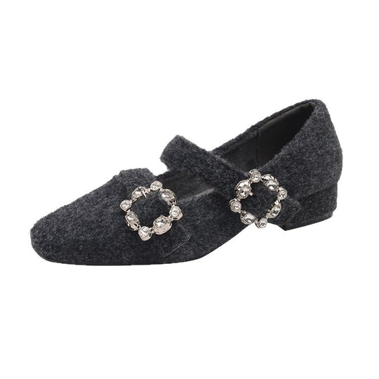 Damen elegante Filz-Mary Jane Schuhe mit schimmernden Schnallen R&B