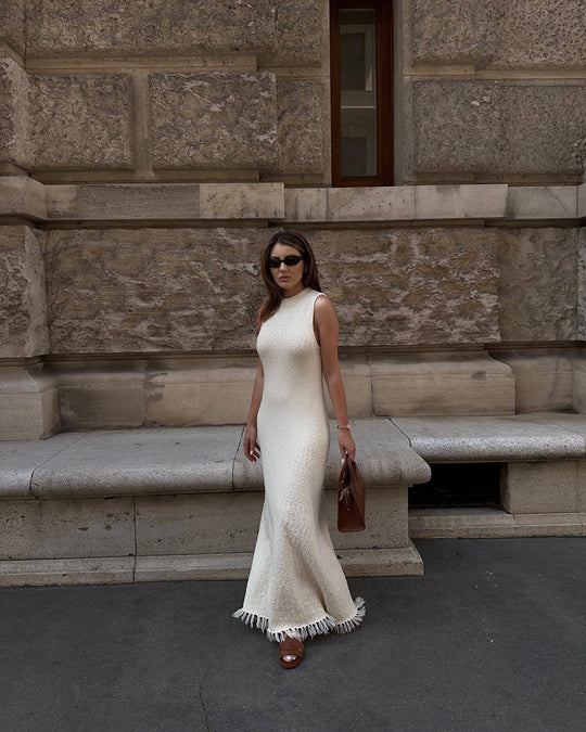 Damen Maxikleid mit Fransen und feiner Struktur R&B