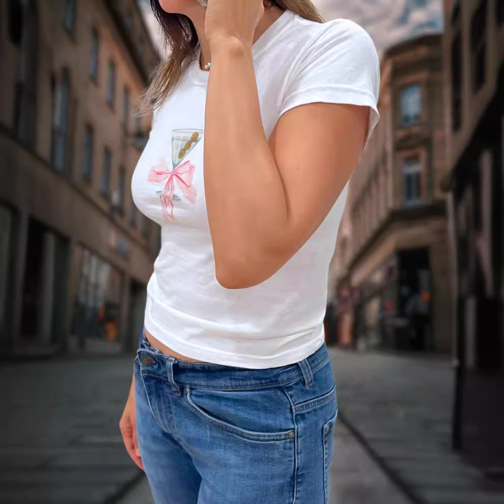 Damen Cropped T-Shirt mit trendy Cocktail-Design R&B
