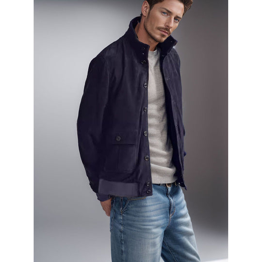 Herren funktionale Utility-Jacke mit hohem Kragen und aufgesetzten Taschen R&B