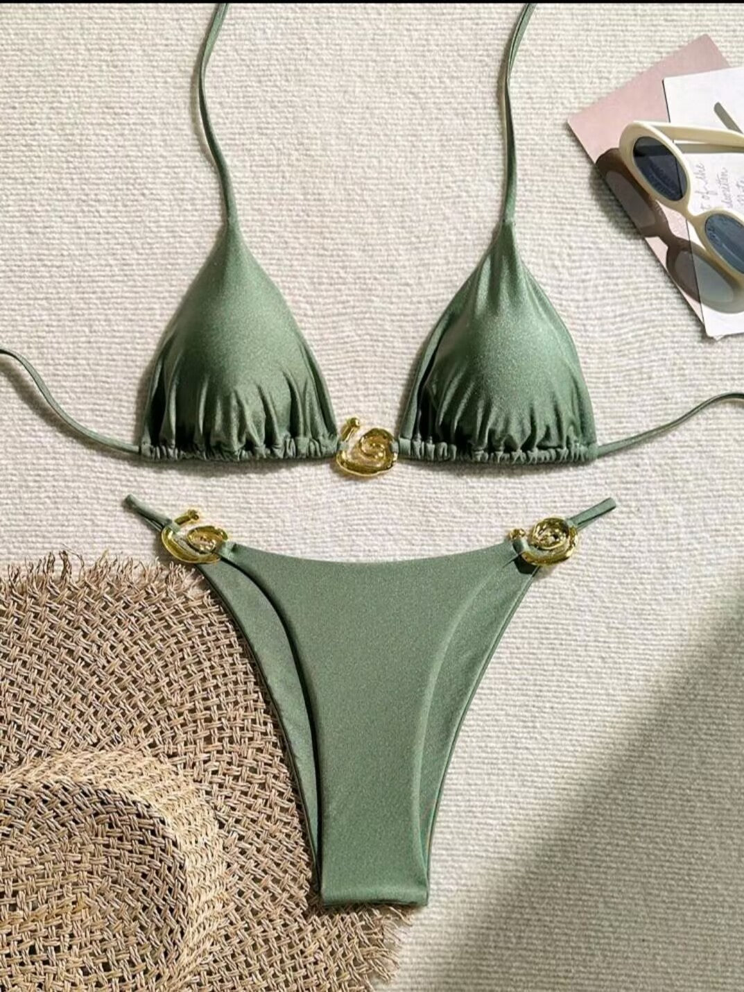 Damen Triangel-Bikini mit raffiniertem Gold-Detail R&B