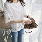 Damen Elegantes Spitzenärmel Top