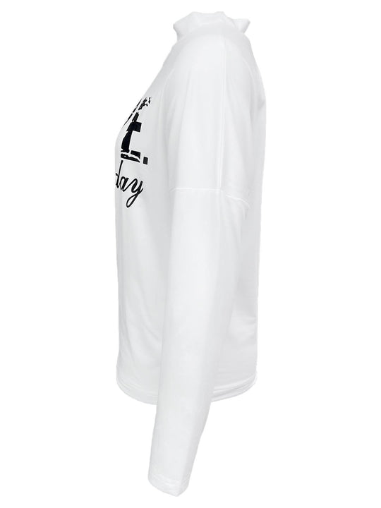 Damen Sweatshirt mit asymmetrischem Ausschnitt und kreativem Schriftzug R&B
