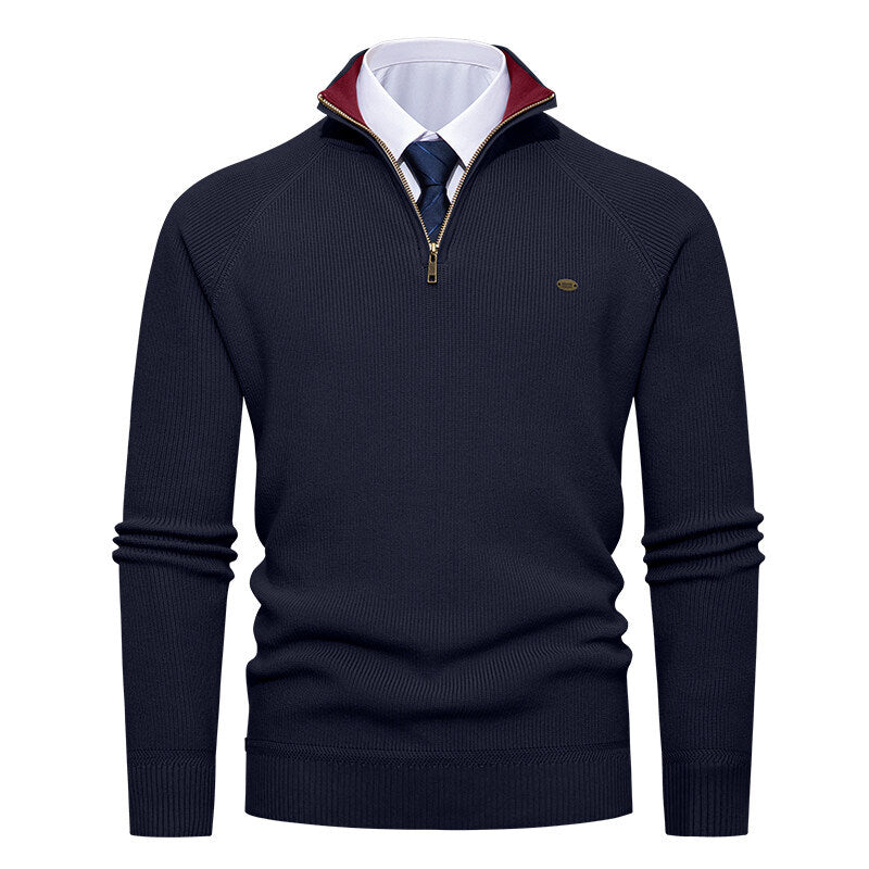 Herren eleganter Strickpullover mit Stehkragen und Reißverschluss R&B