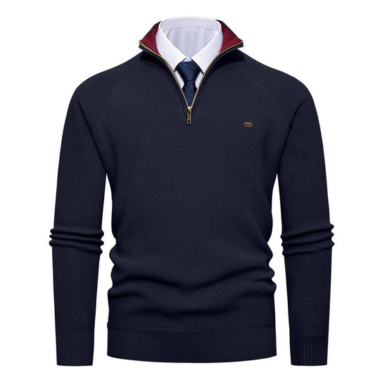 Herren eleganter Strickpullover mit Stehkragen und Reißverschluss R&B