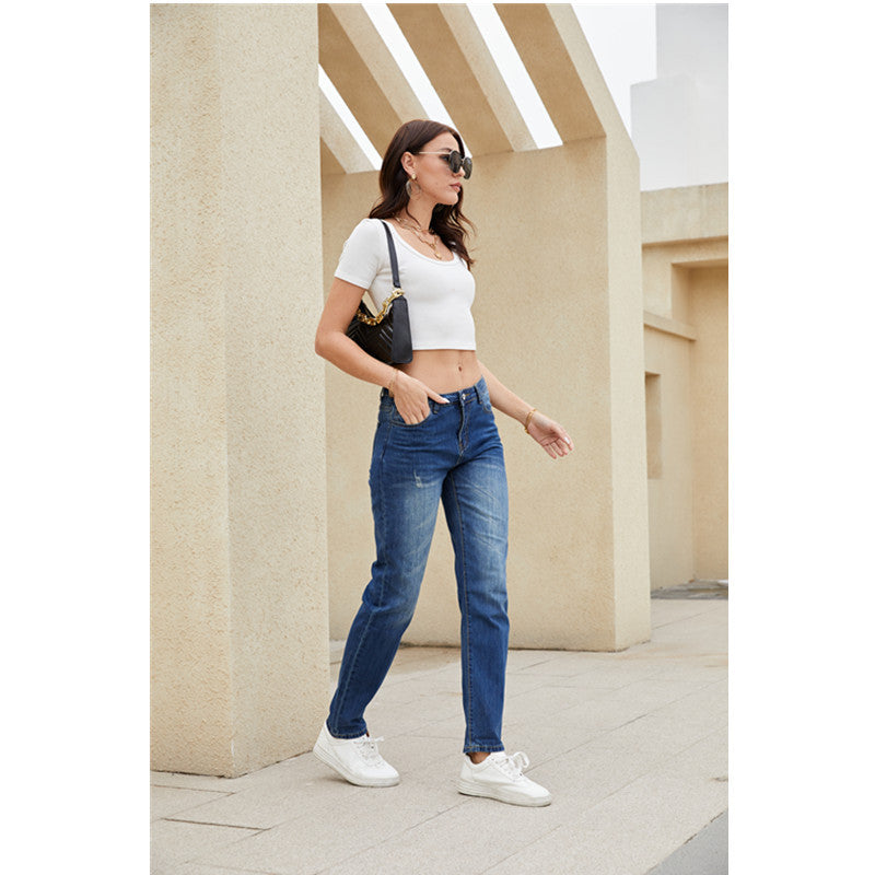 Damen gerade geschnittene Jeans mit Vintage-Details R&B