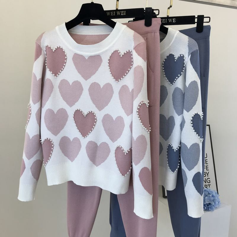 Damen stylisches Freizeitstrickset mit hohem Kragen R&B