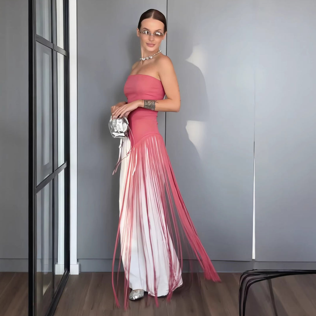 Damen Maxikleid mit schimmerndem Fransen-Design R&B