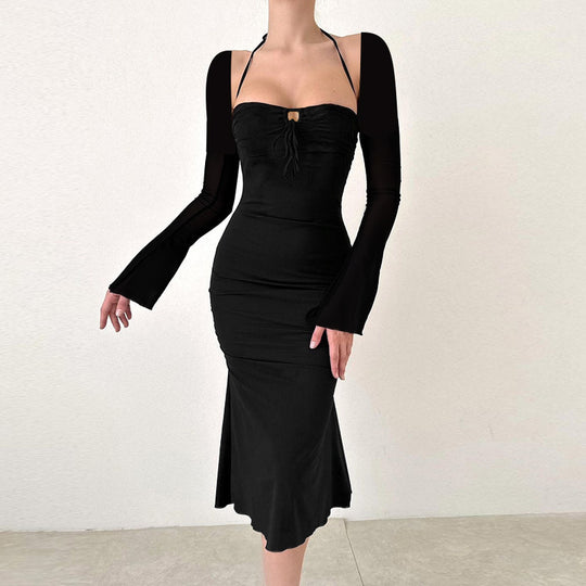 Damen Midi-Kleid mit schickem Rüschendesign und langem Arm R&B