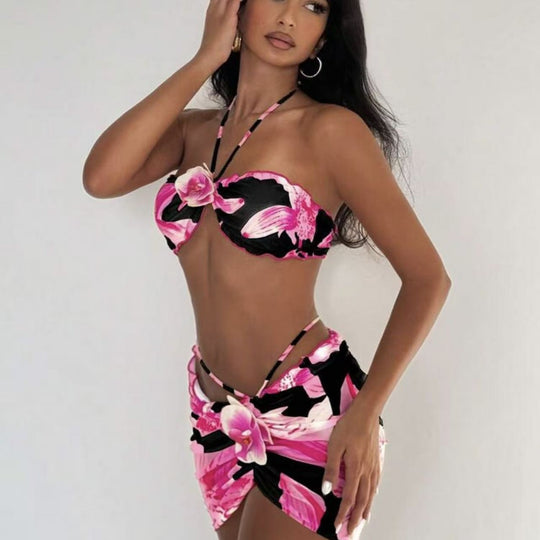 Damen Bikini-Set mit floralem Design und verspieltem Wickelrock R&B