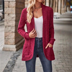 Damen Strickjacke mit offenen Front und praktischen Taschen R&B