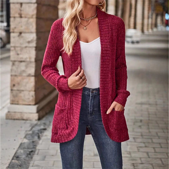 Damen Strickjacke mit offenen Front und praktischen Taschen R&B