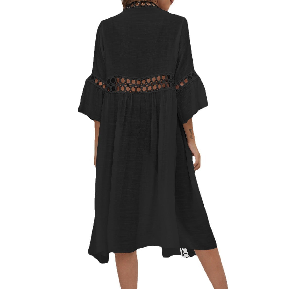 Damen eleganter langer Kaftan mit Häkelakzenten R&B