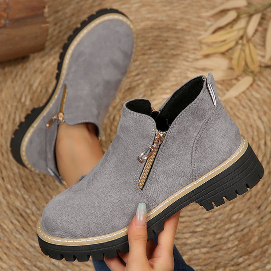 Damen modische Stiefeletten mit seitlichem Reißverschluss und robustem Profil R&B