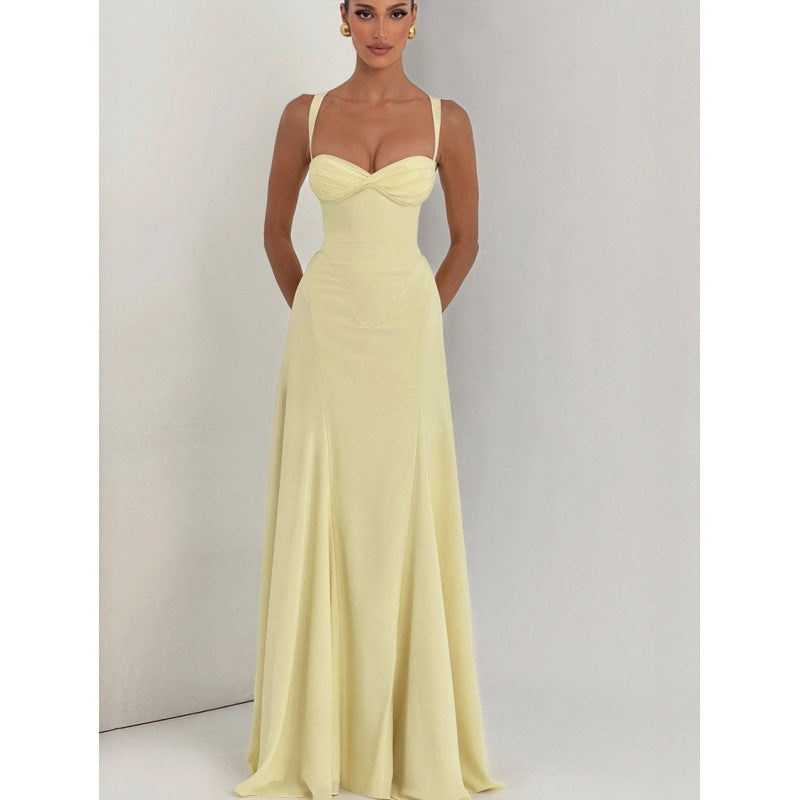 Damen Elegantes Maxikleid mit fein gerafftem Oberteil und Spaghettiträgern R&B