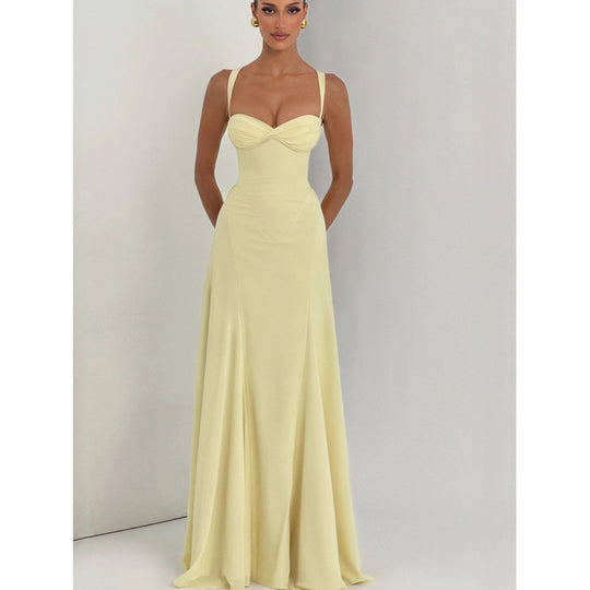 Damen Elegantes Maxikleid mit fein gerafftem Oberteil und Spaghettiträgern R&B