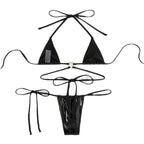 Damen sexy Triangel-Bikini-Set mit verstellbaren Trägern und modischem Ringdetail R&B