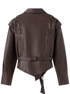 Damen taillierte Kunstlederjacke mit verspieltem Schnürdetail R&B