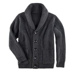 Damen Grobstrick Pulloverjacke mit elegantem Schalkragen und knöpfen R&B
