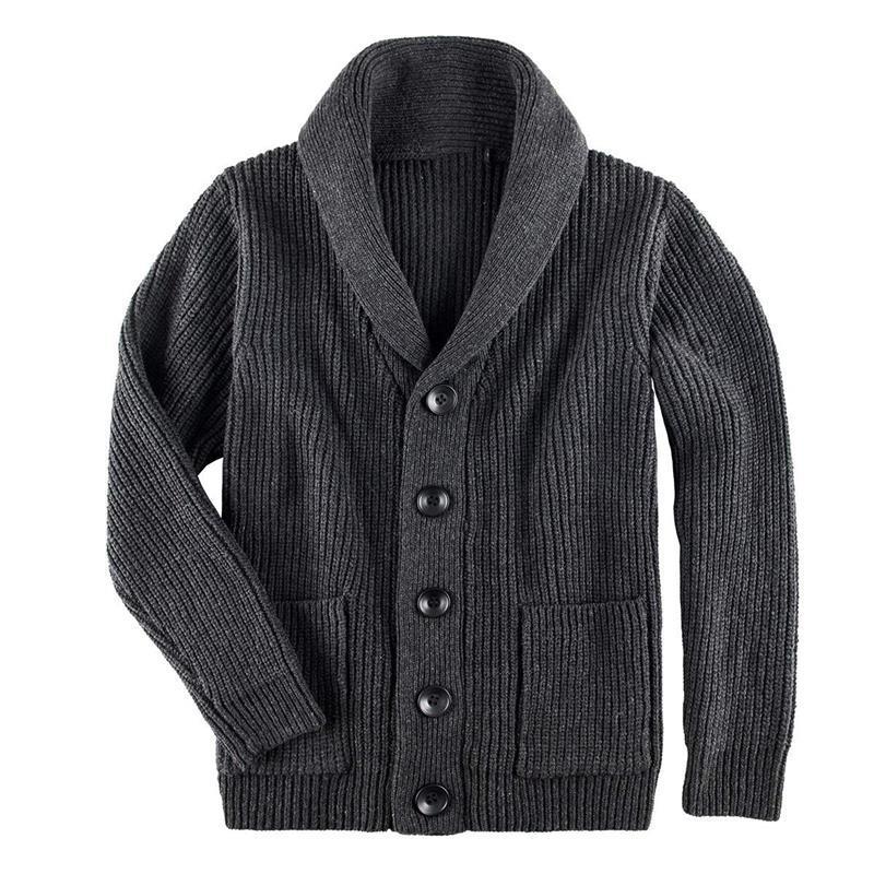Damen Grobstrick Pulloverjacke mit elegantem Schalkragen und knöpfen R&B