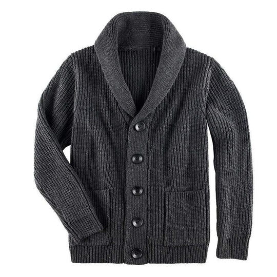 Damen Grobstrick Pulloverjacke mit elegantem Schalkragen und knöpfen R&B