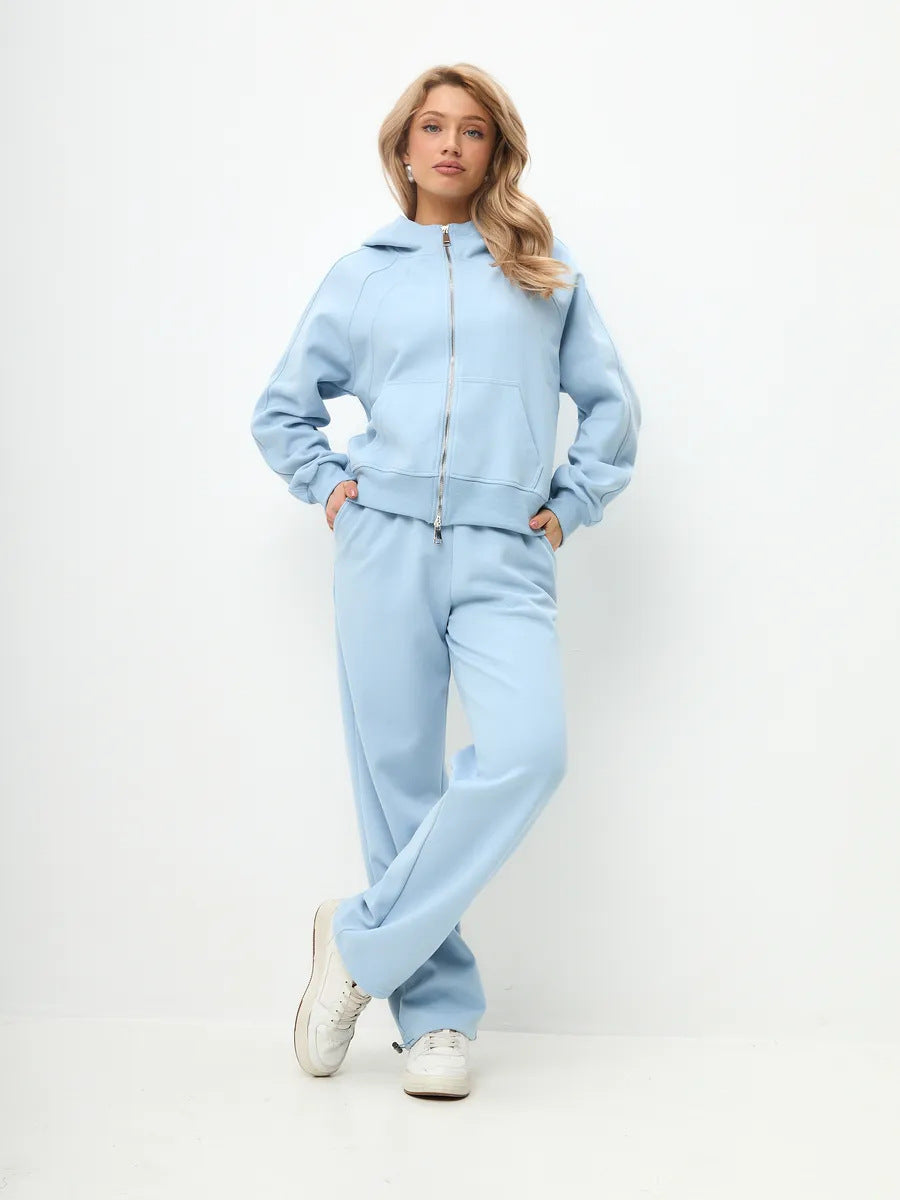 Damen komfortables Set aus Hoodie und Jogginghose mit Reißverschluss R&B