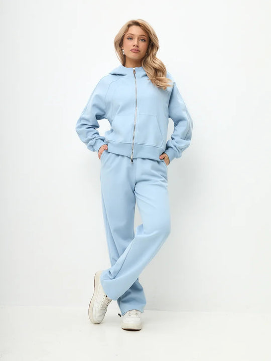 Damen komfortables Set aus Hoodie und Jogginghose mit Reißverschluss R&B