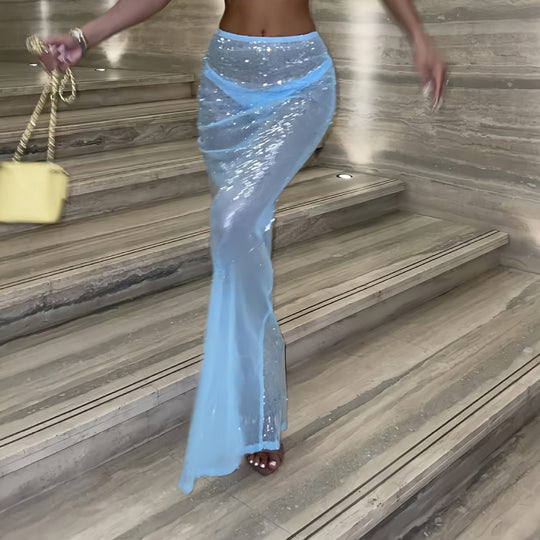 Damen Glitzernder Maxirock mit transparenten Akzenten und schimmerndem Stoff R&B