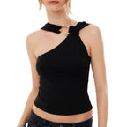 Damen Elegantes Oberteil mit asymmetrischem Schnitt und dekorativem Ringdetail R&B