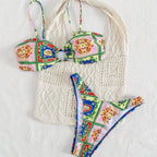 Damen Bikini mit elegantem Bandeau-Schnitt und buntem Muster R&B